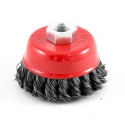 [3387] Wire Cup Brush, plaited/knot type, 75 mm dia, nut M14 thread, stainless steel[50.0](5.6000000000000005)