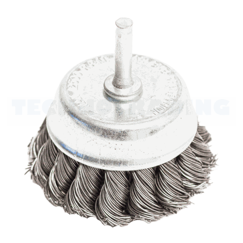 [3232] Wire Cup Brush, shaft welded type, plaited/knot type, 75 mm dia, 6 mm shaft, steel