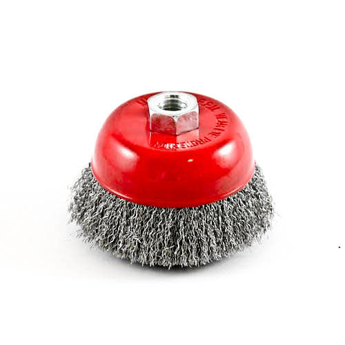 [1847] Wire Cup Brush, standard/crimped, 100 mm dia, nut 5/8" thread, steel