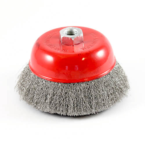 [1851] Wire Cup Brush, standard/crimped, 125 mm dia, nut 5/8" thread, stainless steel