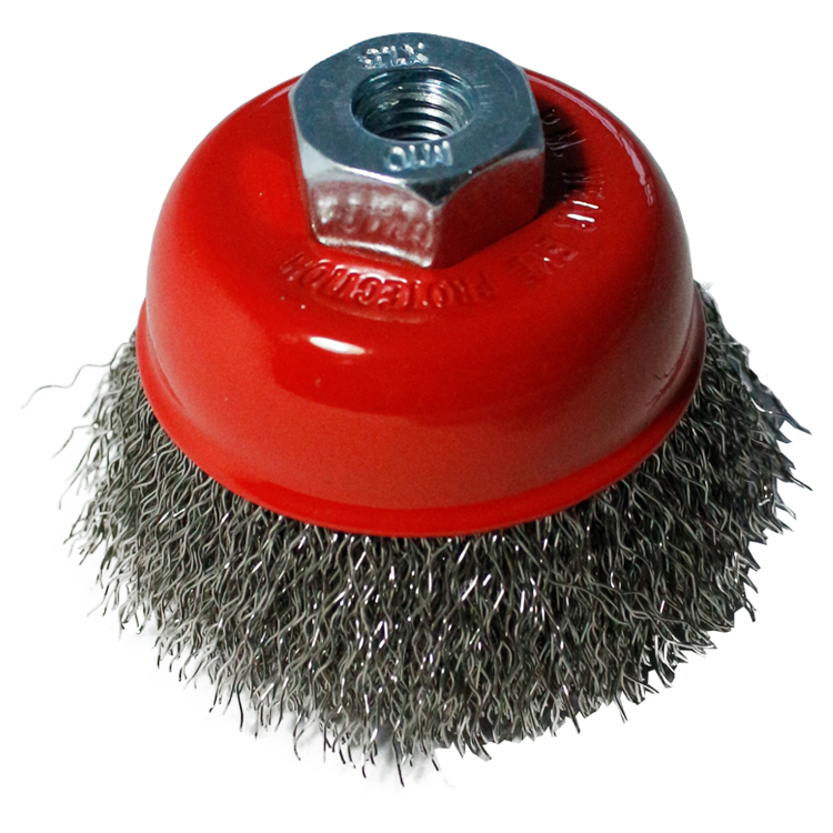 [4312] Wire Cup Brush, standard/crimped, 60 mm dia, nut M10 thread, stainless steel