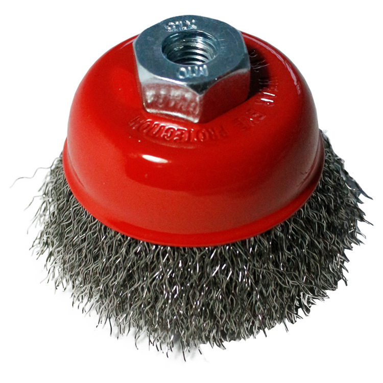 [4312] Wire Cup Brush, standard/crimped, 60 mm dia, nut M10 thread, stainless steel[206.0](3.91)