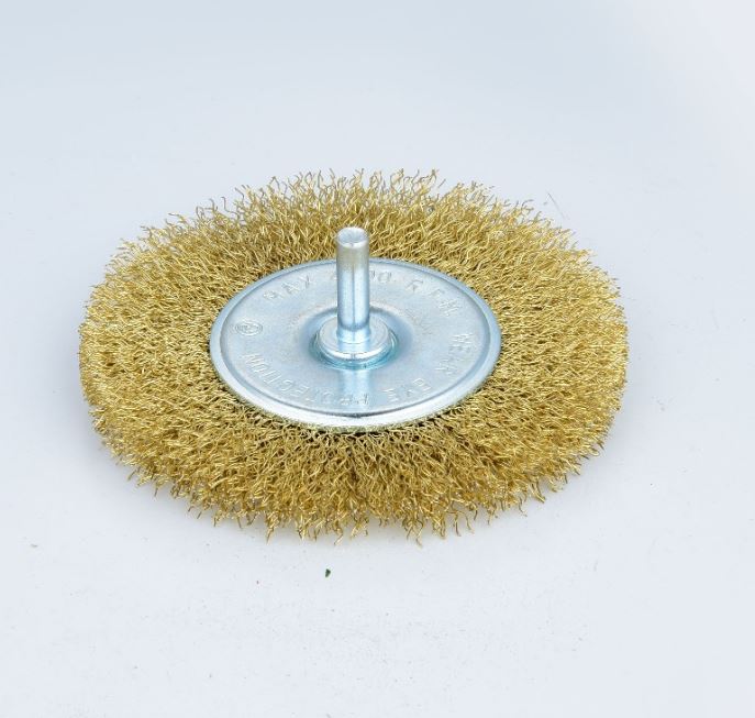 [3470] Wire Wheel Brush, shaft welded type, standard/crimped, 50 mm dia, 6 mm shaft, brass[353.0](2.2600000000000002)