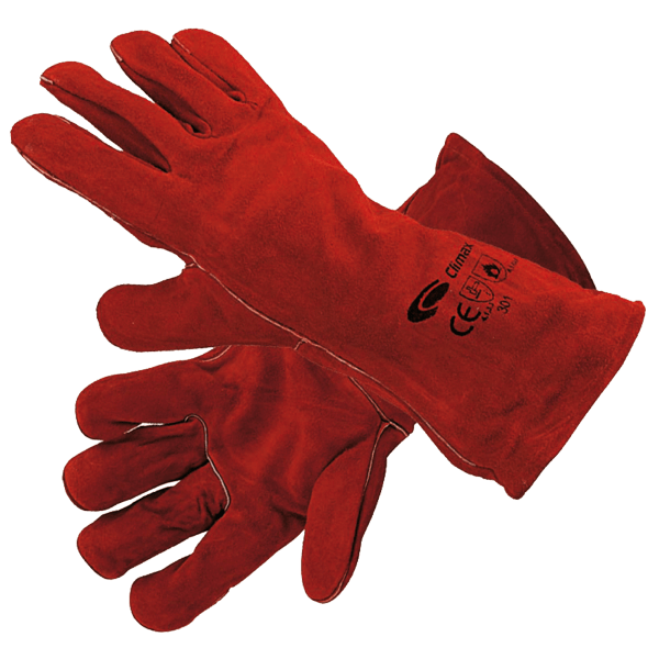 [10936] Climax 301, Long red split leather gloves, EN388 and for for welding, 5 vingers, IMPA 851163