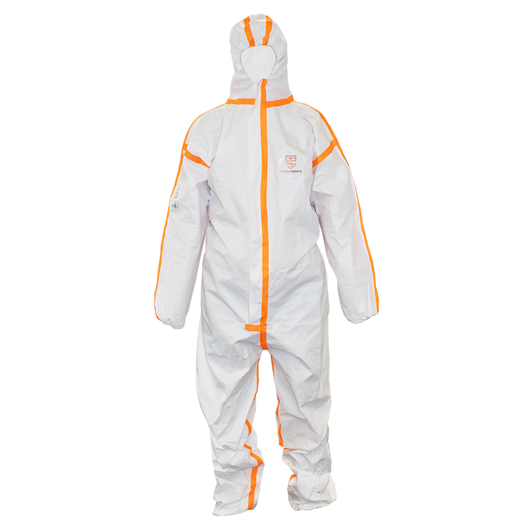 [11261] Technosafety disposable coverall, Cat III, Type 4/5/6, White with orange seal, Anti-static, Size L, IMPA 312083