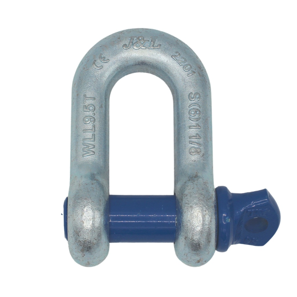 [12542] TETRA TSS-095, D-Sluiting met borstbout, Straight shackle, WLL 9.5T, SF 6:1, D-Type (G-210, S-210), Blauwe pin, IMPA 234110