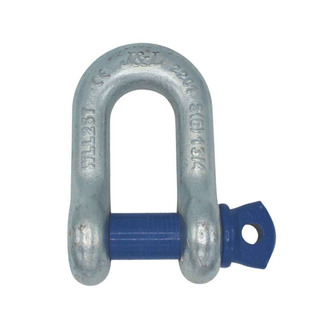 [12544] TETRA TSS-250, D-Sluiting met borstbout, Straight shackle, WLL 25T, SF 6:1, D-Type (G-210, S-210), Blauwe pin, IMPA 234114
