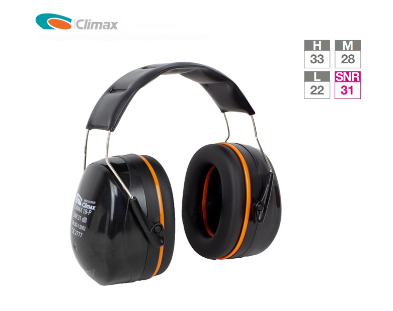 [12649] Climax 18-P, Gehoorbescherming, 31 dB, in hoogte verstelbare hoofdband, zwart, IMPA 331259