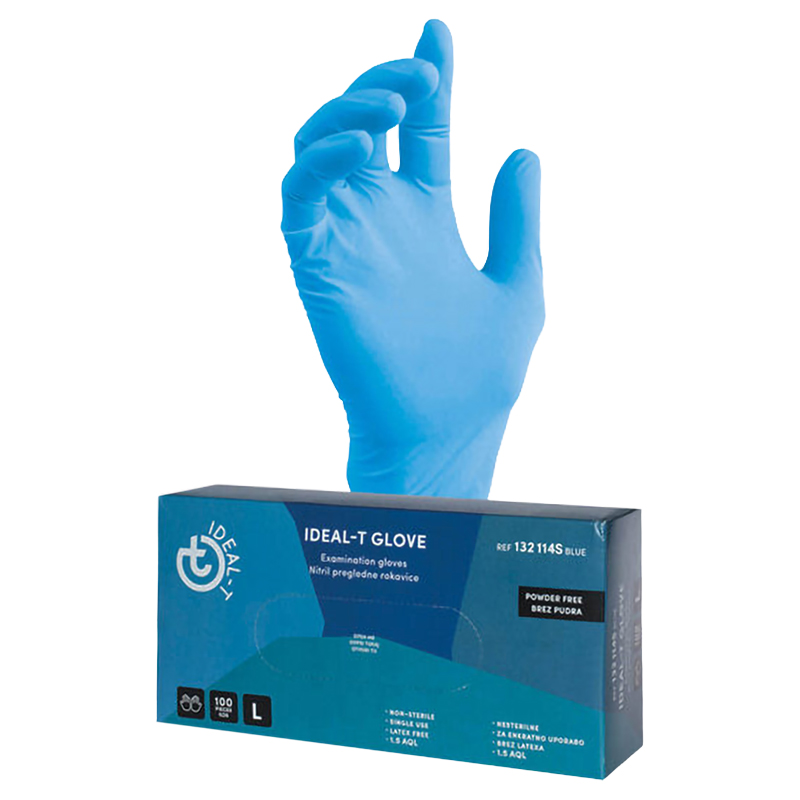 [12813] Disposable nitrile gloves (Latex free), Blue, Powder-free, Size 10, box 100 pcs, IMPA 190136
